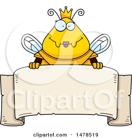 Clipart of a Chubby Queen Bee in Armor over a Banner - Royalty Free Vector Illustration by Cory Thoman