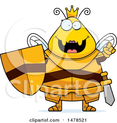 Clipart of a Chubby Queen Bee in Armor with an Idea - Royalty Free Vector Illustration by Cory Thoman