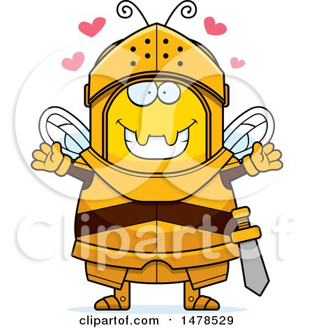 Clipart of a Chubby Bee Knight with Love Hearts and Open Arms - Royalty Free Vector Illustration by Cory Thoman