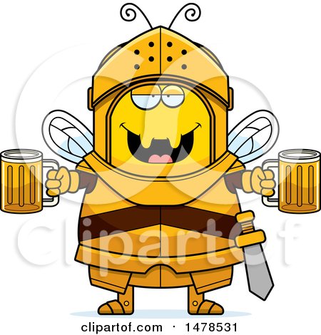 Clipart of a Chubby Bee Knight Holding Beers - Royalty Free Vector Illustration by Cory Thoman