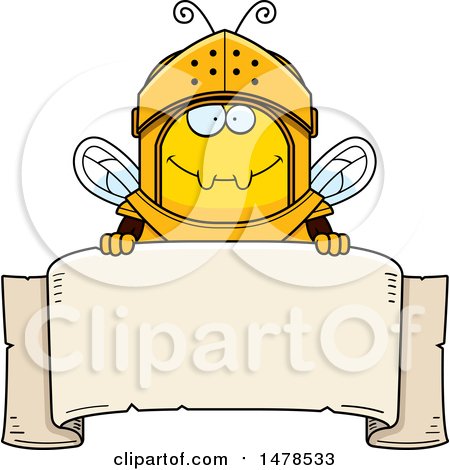 Clipart of a Chubby Bee Knight over a Banner - Royalty Free Vector Illustration by Cory Thoman
