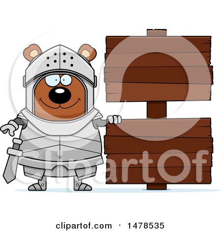 Clipart of a Chubby Bear Knight by Wood Signs - Royalty Free Vector Illustration by Cory Thoman