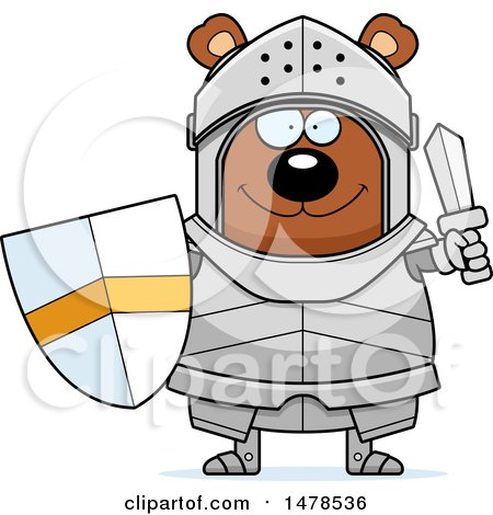 Clipart of a Chubby Bear Knight Holding a Shield and Sword - Royalty Free Vector Illustration by Cory Thoman