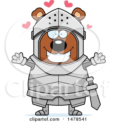 Clipart of a Chubby Bear Knight with Love Hearts and Open Arms - Royalty Free Vector Illustration by Cory Thoman