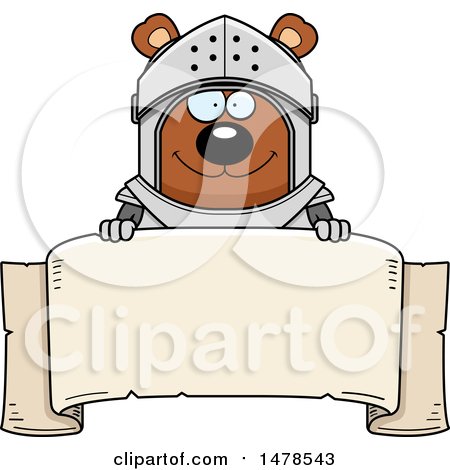 Clipart of a Chubby Bear Knight over a Banner - Royalty Free Vector Illustration by Cory Thoman