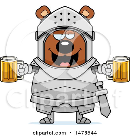Clipart of a Chubby Bear Knight Holding Beers - Royalty Free Vector Illustration by Cory Thoman