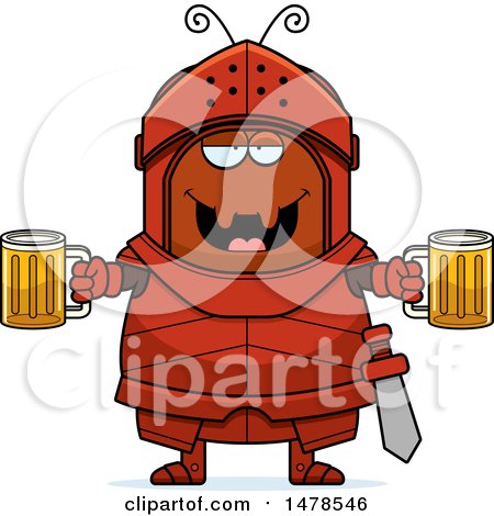 Clipart of a Chubby Ant Knight Holding Beers - Royalty Free Vector Illustration by Cory Thoman