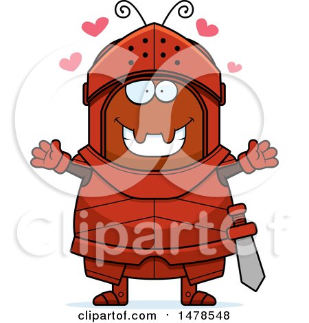 Clipart of a Chubby Ant Knight with Love Hearts and Open Arms - Royalty Free Vector Illustration by Cory Thoman
