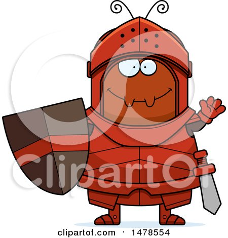 Clipart of a Chubby Ant Knight Waving - Royalty Free Vector Illustration by Cory Thoman