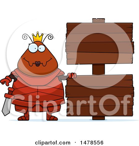 Clipart of a Chubby Queen Ant in Armor by Wood Signs - Royalty Free Vector Illustration by Cory Thoman