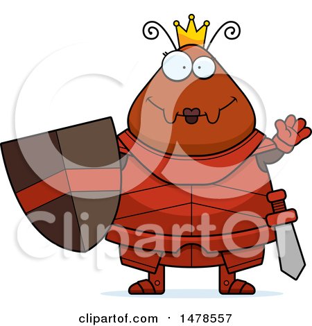 Clipart of a Chubby Queen Ant in Armor Waving - Royalty Free Vector Illustration by Cory Thoman
