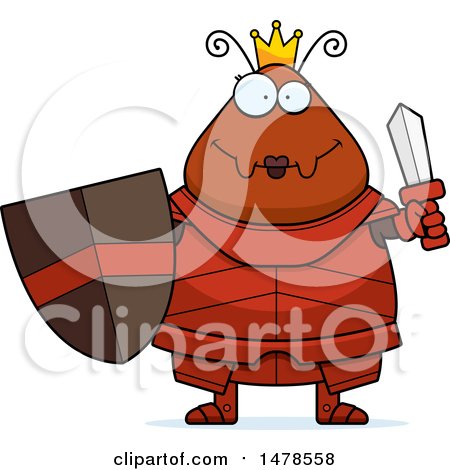 Clipart of a Chubby Queen Ant in Armor Holding a Sword - Royalty Free Vector Illustration by Cory Thoman