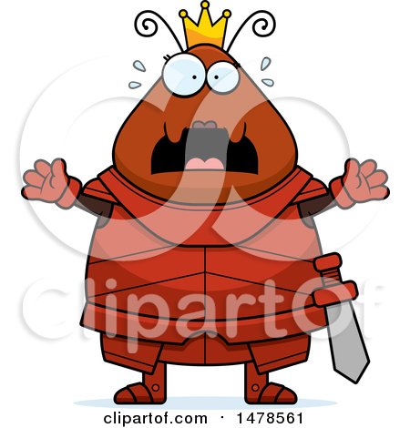 Clipart of a Chubby Scared Queen Ant in Armor - Royalty Free Vector Illustration by Cory Thoman