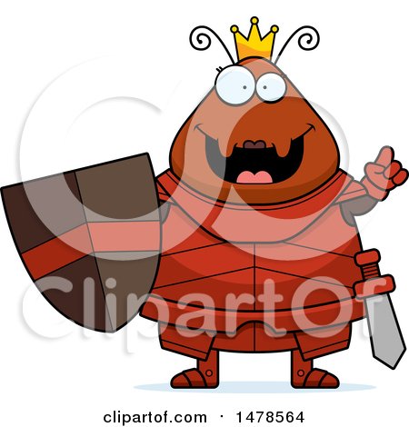 Clipart of a Chubby Queen Ant in Armor with an Idea - Royalty Free Vector Illustration by Cory Thoman