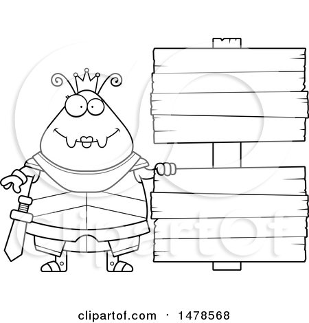 Clipart of a Chubby Lineart Queen Ant in Armor by Wood Signs - Royalty Free Vector Illustration by Cory Thoman