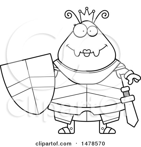Clipart of a Chubby Lineart Queen Ant in Armor - Royalty Free Vector Illustration by Cory Thoman