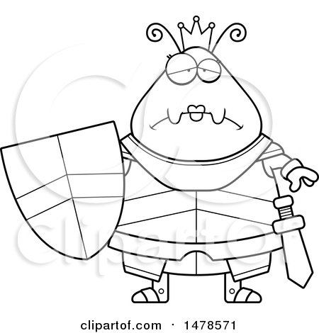 Clipart of a Chubby Lineart Sad Queen Ant in Armor - Royalty Free Vector Illustration by Cory Thoman