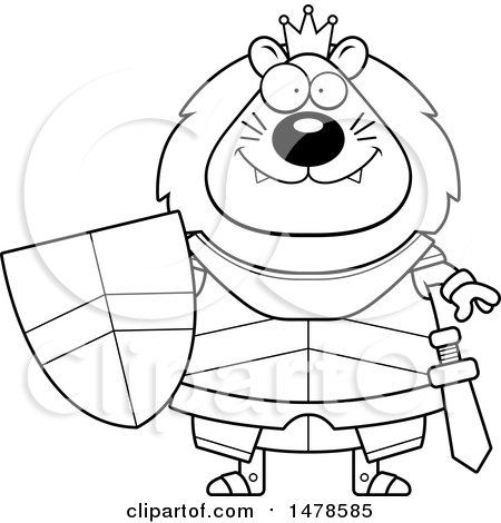Clipart of a Chubby Lineart Lion Knight - Royalty Free Vector Illustration by Cory Thoman