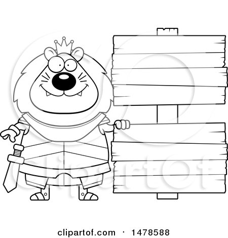 Clipart of a Chubby Lineart Lion Knight by Wood Signs - Royalty Free Vector Illustration by Cory Thoman