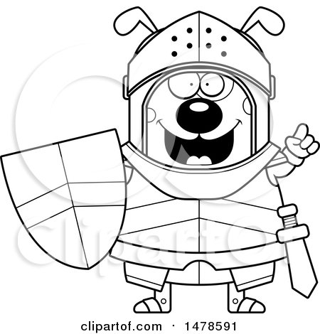 Clipart of a Chubby Lineart Dog Knight with an Idea - Royalty Free Vector Illustration by Cory Thoman