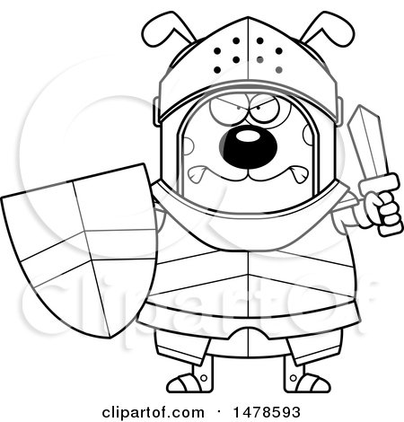 Clipart of a Chubby Lineart Mad Dog Knight - Royalty Free Vector Illustration by Cory Thoman