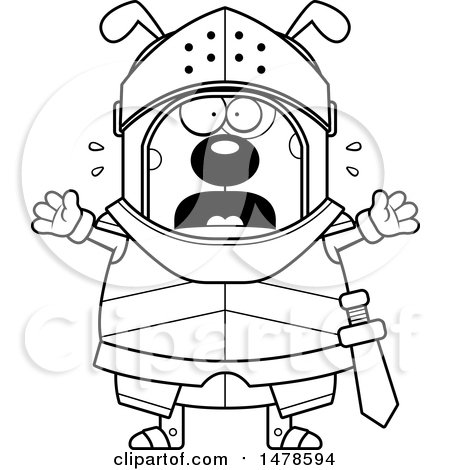 Clipart of a Chubby Lineart Scared Dog Knight - Royalty Free Vector Illustration by Cory Thoman