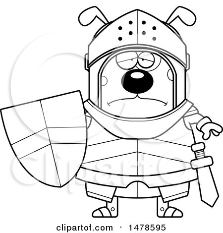 Clipart of a Chubby Lineart Sad Dog Knight - Royalty Free Vector Illustration by Cory Thoman