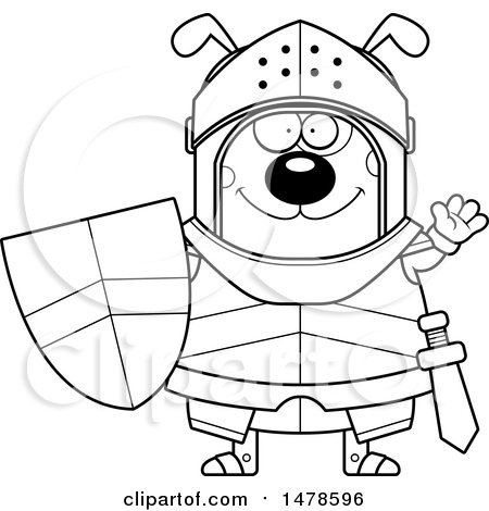 Clipart of a Chubby Lineart Dog Knight Waving - Royalty Free Vector Illustration by Cory Thoman