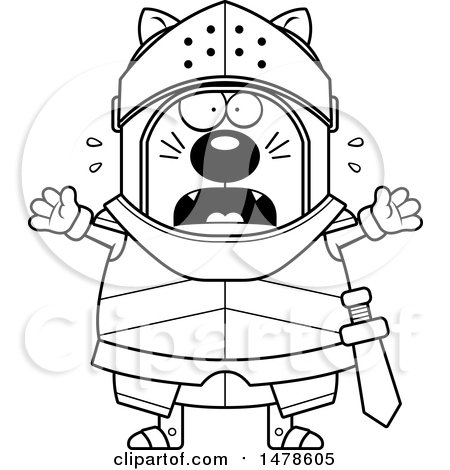 Clipart of a Chubby Lineart Scared Cat Knight - Royalty Free Vector Illustration by Cory Thoman