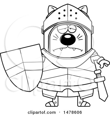 Clipart of a Chubby Lineart Sad Cat Knight - Royalty Free Vector Illustration by Cory Thoman