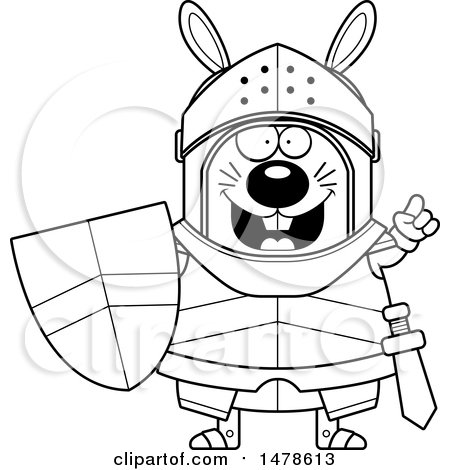 Clipart of a Chubby Outline  Rabbit Knight with an Idea - Royalty Free Vector Illustration by Cory Thoman