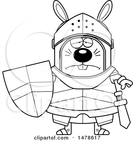 Clipart of a Chubby Outline  Sad Rabbit Knight - Royalty Free Vector Illustration by Cory Thoman