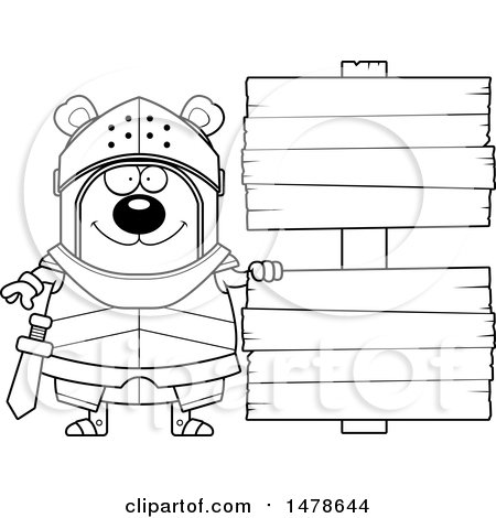 Clipart of a Chubby Outline Bear Knight by Wood Signs - Royalty Free Vector Illustration by Cory Thoman