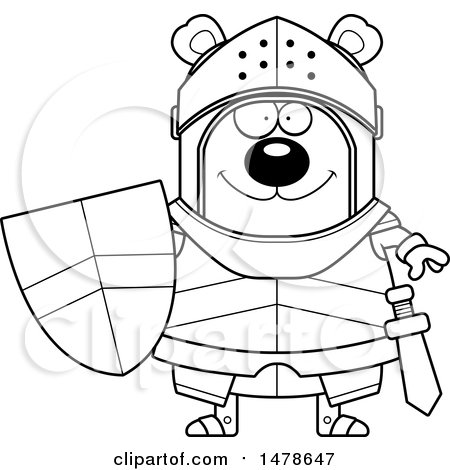 Clipart of a Chubby Outline Bear Knight - Royalty Free Vector Illustration by Cory Thoman