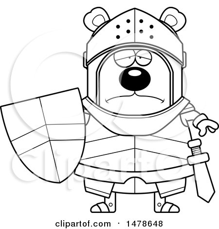 Clipart of a Chubby Outline Sad Bear Knight - Royalty Free Vector Illustration by Cory Thoman
