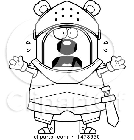 Clipart of a Chubby Outline Scared Bear Knight - Royalty Free Vector Illustration by Cory Thoman