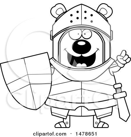 Clipart of a Chubby Outline Bear Knight with an Idea - Royalty Free Vector Illustration by Cory Thoman