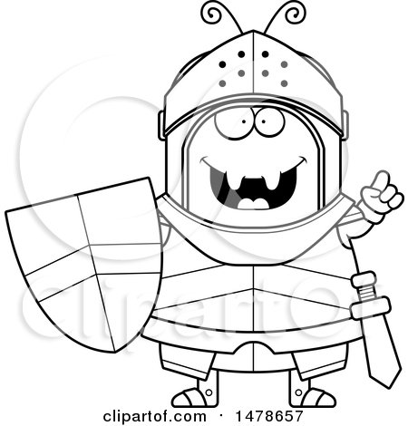 Clipart of a Chubby Lineart Ant Knight with an Idea - Royalty Free Vector Illustration by Cory Thoman