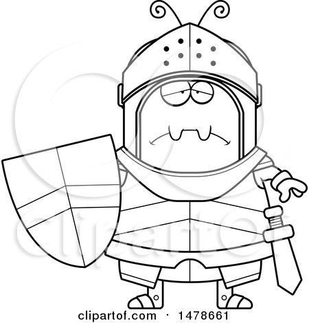 Clipart of a Chubby Lineart Sad Ant Knight - Royalty Free Vector Illustration by Cory Thoman