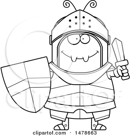 Clipart of a Chubby Lineart Ant Knight Holding a Sword - Royalty Free Vector Illustration by Cory Thoman