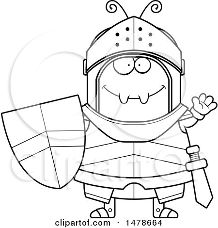Clipart of a Chubby Lineart Ant Knight Waving - Royalty Free Vector Illustration by Cory Thoman