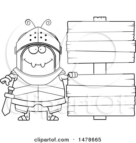 Clipart of a Chubby Lineart Ant Knight by Wood Signs - Royalty Free Vector Illustration by Cory Thoman
