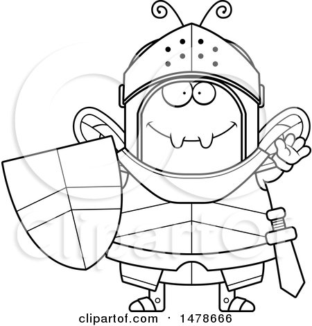 Clipart of a Chubby Lineart Bee Knight Waving - Royalty Free Vector Illustration by Cory Thoman