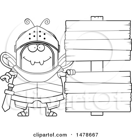 Clipart of a Chubby Lineart Bee Knight by Wood Signs - Royalty Free Vector Illustration by Cory Thoman