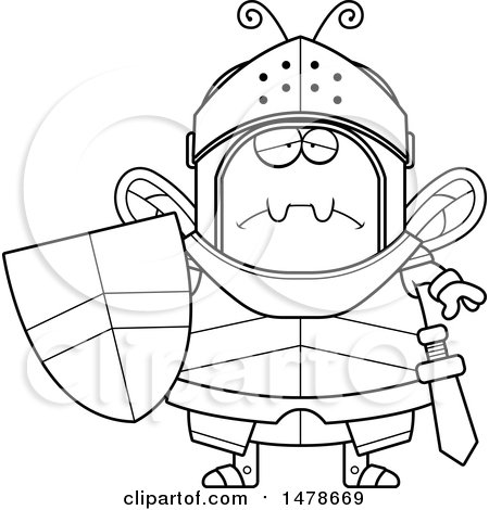 Clipart of a Chubby Lineart Sad Bee Knight - Royalty Free Vector Illustration by Cory Thoman