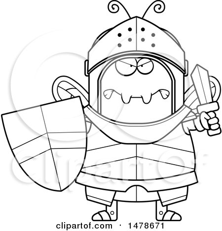 Clipart of a Chubby Lineart Mad Bee Knight - Royalty Free Vector Illustration by Cory Thoman