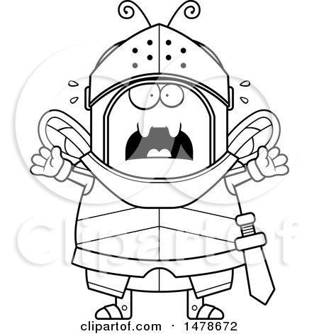 Clipart of a Chubby Lineart Scared Bee Knight - Royalty Free Vector Illustration by Cory Thoman