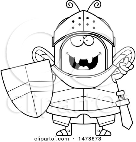 Clipart of a Chubby Lineart Bee Knight with an Idea - Royalty Free Vector Illustration by Cory Thoman