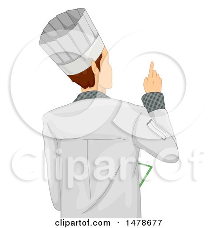 Clipart of a Male Chef Pointing, Rear View - Royalty Free Vector Illustration by BNP Design Studio