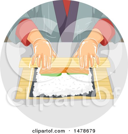 Clipart of a Pair of Hands Rolling Sushi - Royalty Free Vector Illustration by BNP Design Studio